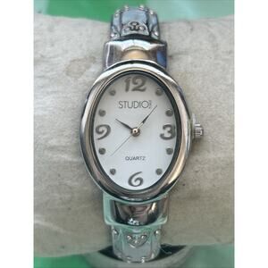 Studio Time Silver Tone Baby Blue Women’s Cuff Watch